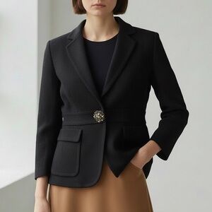 JCrew Formal Black Blazer Lined Crepe Wool Jacket Beaded Button Special Occasion